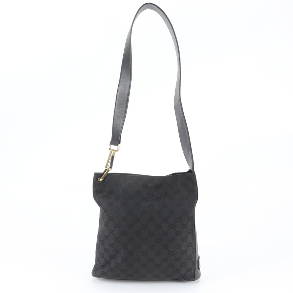 Gucci GG Canvas 91761 Leather One-Shoulder Bag Handbag Black Women's